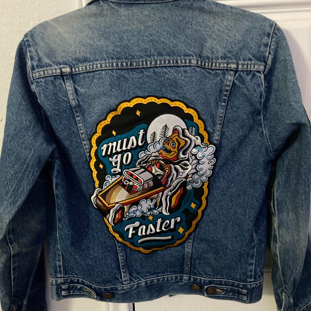 Vintage Women’s 80’s Rustler Denim Jean Jacket Size Small Blue Embellished